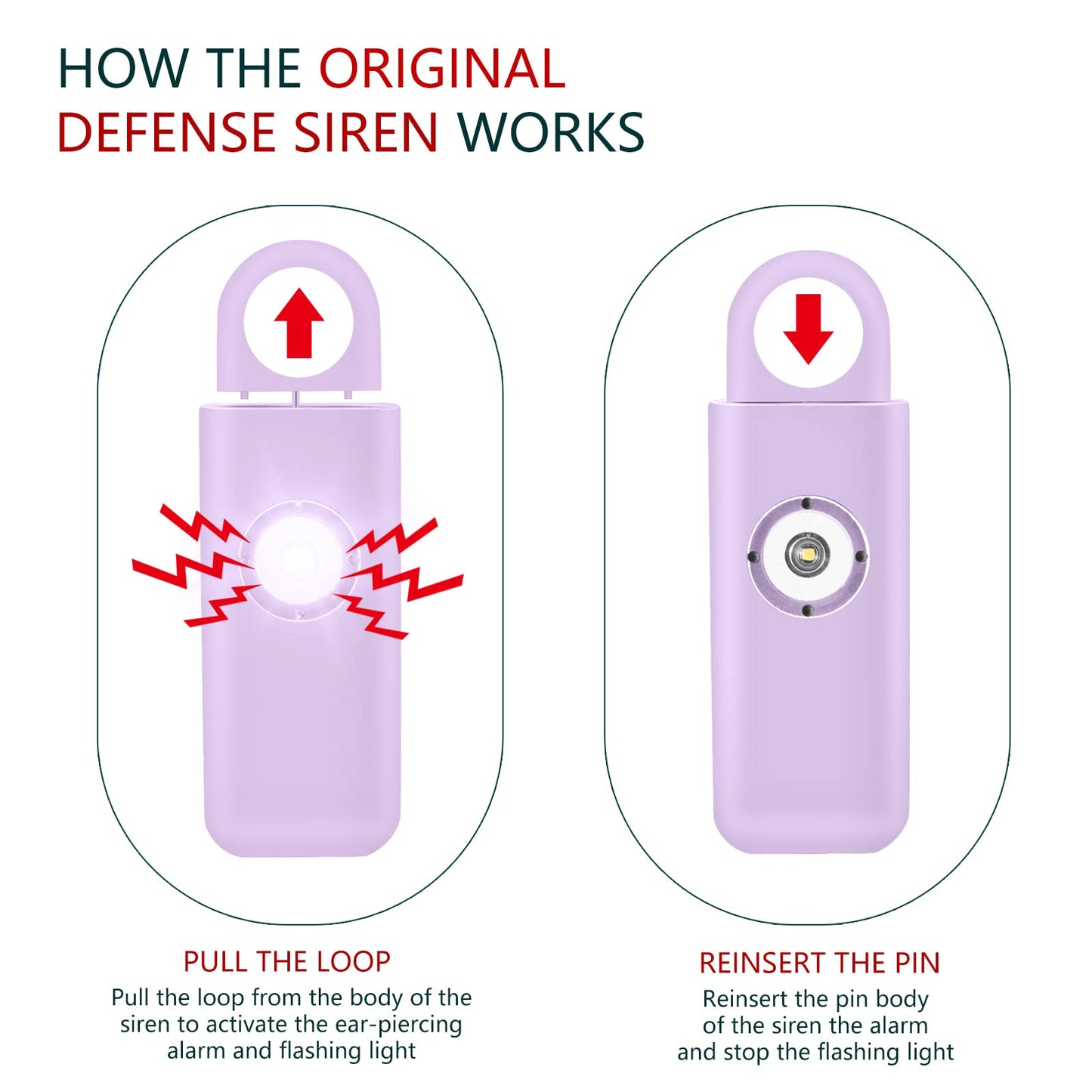 Self Defense Siren–Rechargeable–Personal Safety Alarm for Women–130dB Siren, Strobe SOS LED Light. Helps Elders & Kids Emergency Call (Orchid), Rechargeable-purple