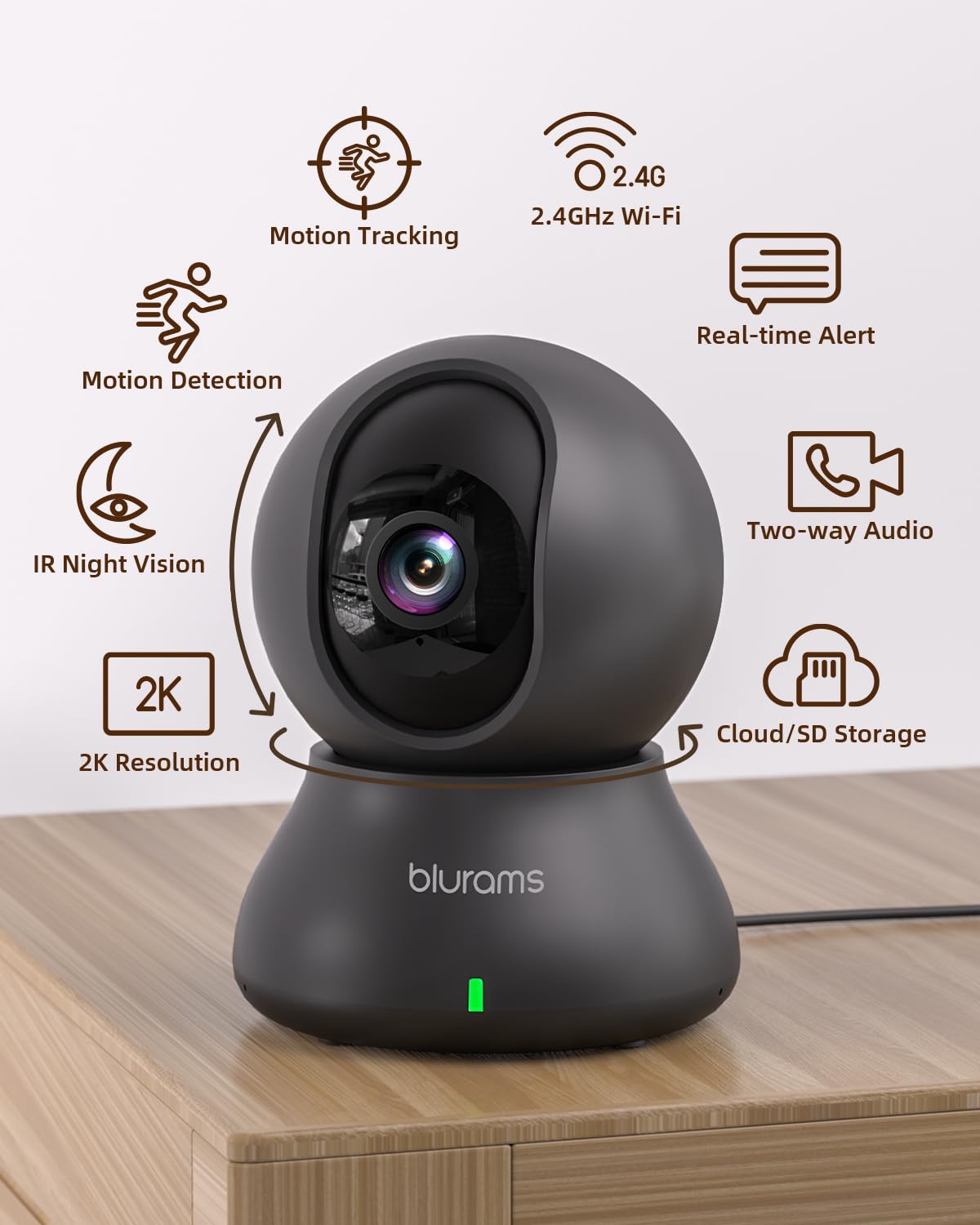Pet Camera 2K, Indoor Camera, Dog Camera, 360° Home Security Camera, Night Vision, Motion Tracking, 2-Way Talk, Cloud&SD, APP Control, Works with Alexa