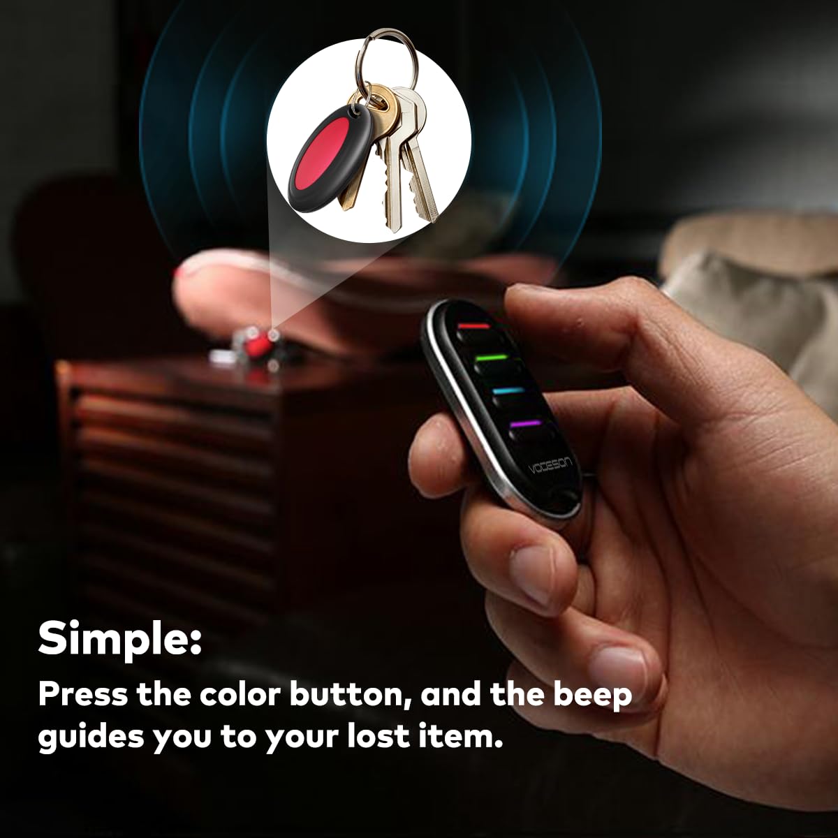 Vodeson Wireless Key Finder – 4 Receiver Locator for Keys, Wallet & Pets