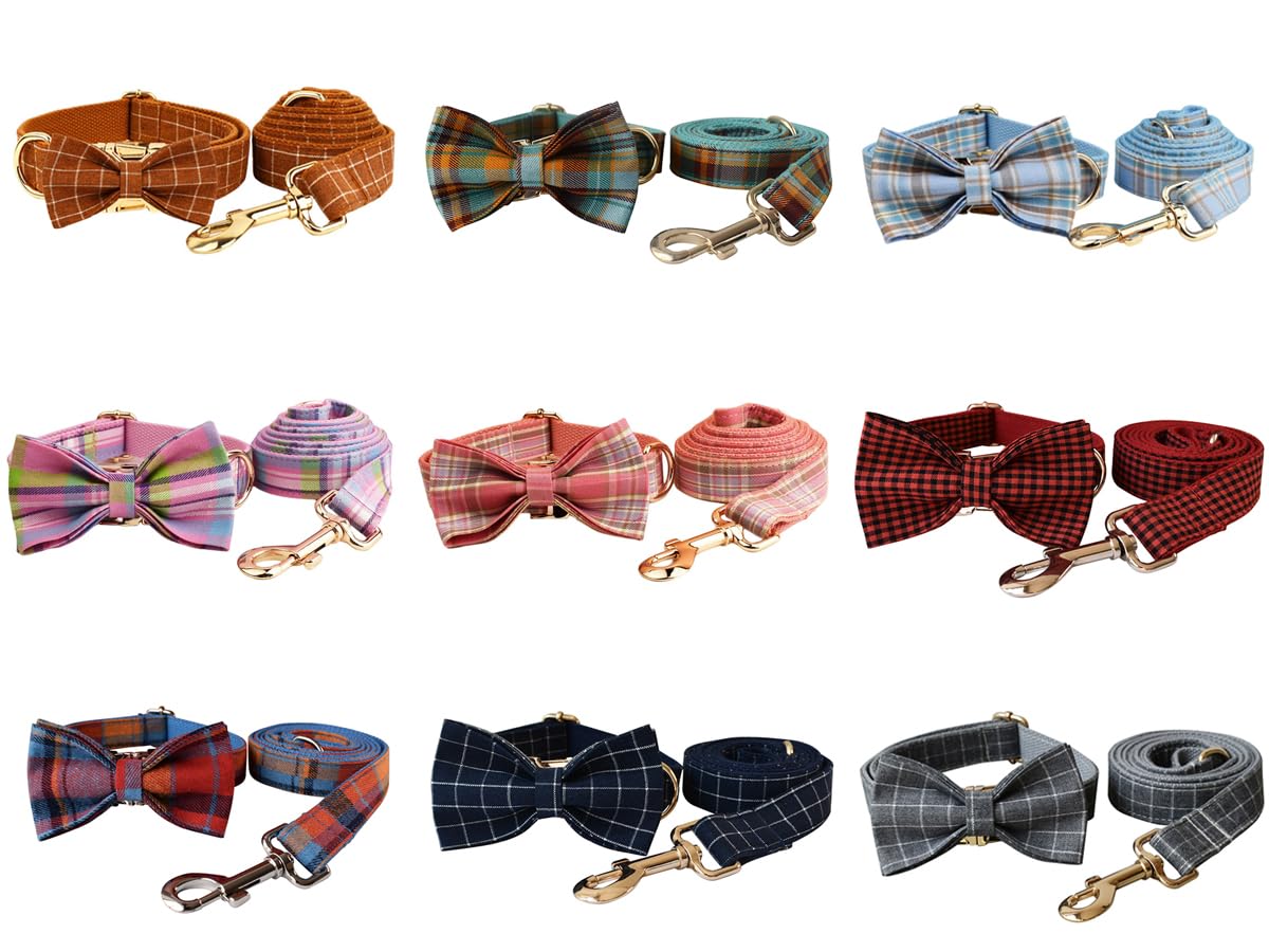 Personalised Plaid Dog Collar with Metal Buckle & Engraved Name