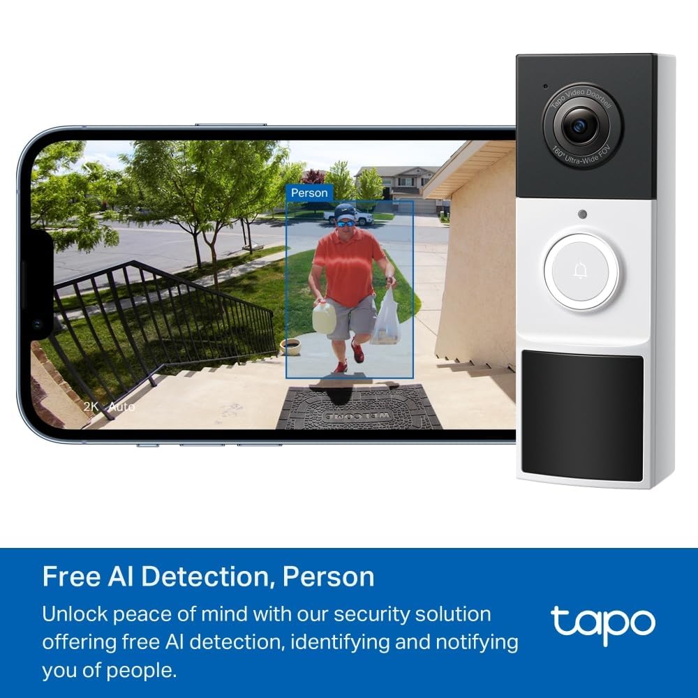 TD21 Wireless 2K Video Doorbell – 3MP, Chime, AI, IP65