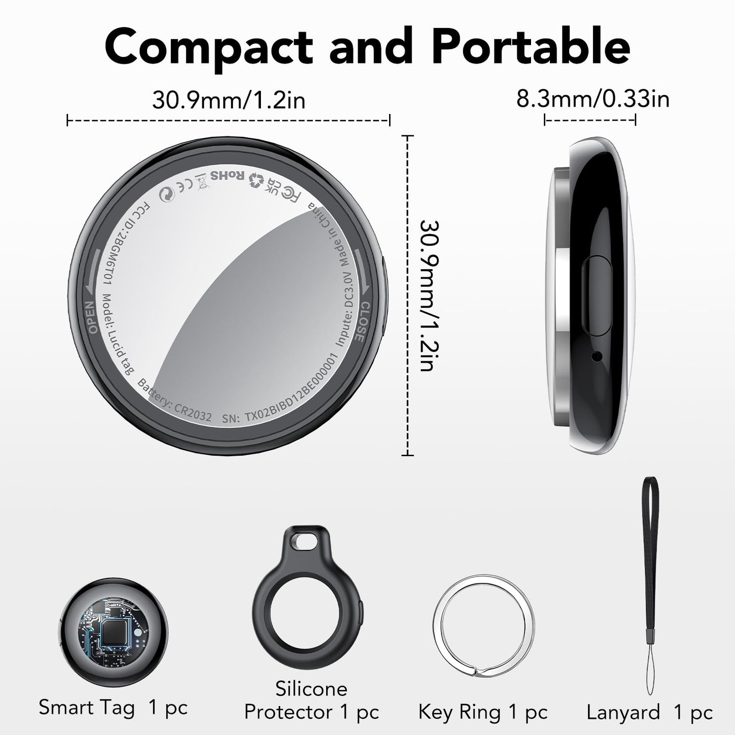 Tag Bluetooth Item Finder-4 Pack, Compatible with Apple Find My APP (iOS Only), 100dB Beep, Smart Tag Replaceable Battery, air tag and Locator for Keys/Luggage/Bags/Wallets etc., Black
