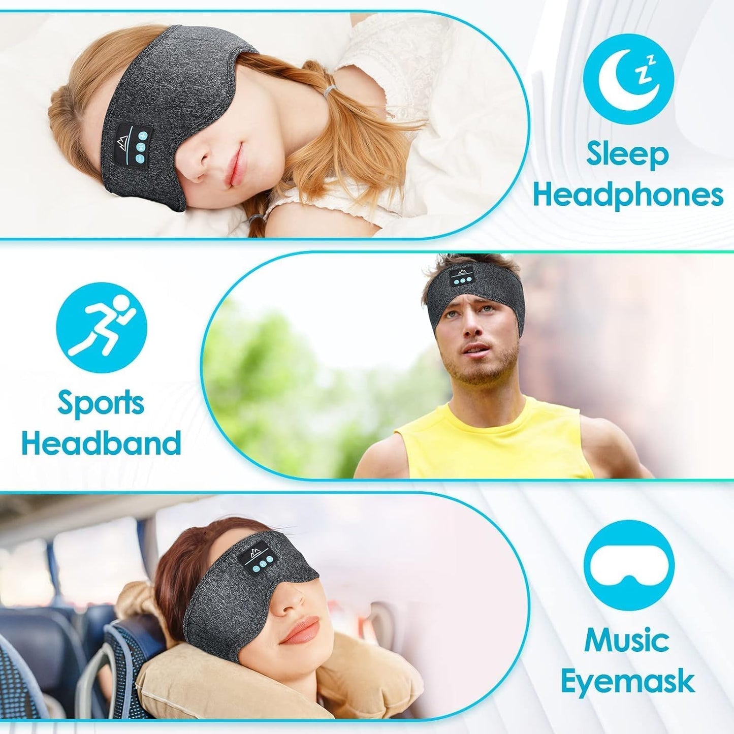 Sleep Headphones Gifts for Women Men: Snoozeband Sleep Headphones Headband Bluetooth Sleep Mask Headphones, Cool Mens Gadgets for Teenage Boys Mens Gifts for Christmas Stocking Fillers for Men Women