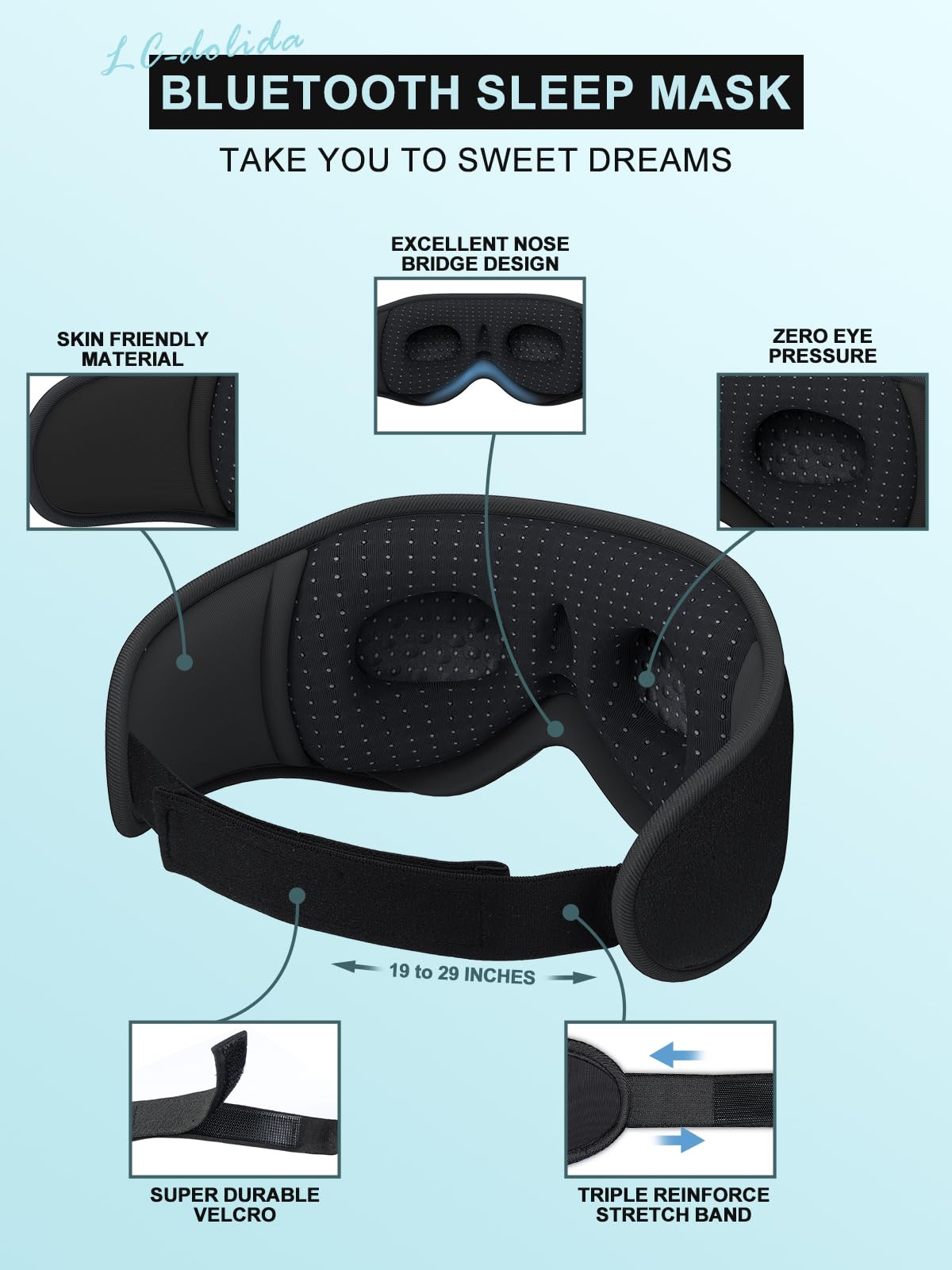 Bluetooth Sleep Mask Headphones 200% Blackout 3D Deep Eye Mask with Headphones BluetoothV5.4 Can Play 15Hrs Breathable Eye mask with Bluetooth Earphones for Travel,Nap Sleeping,Shift Work