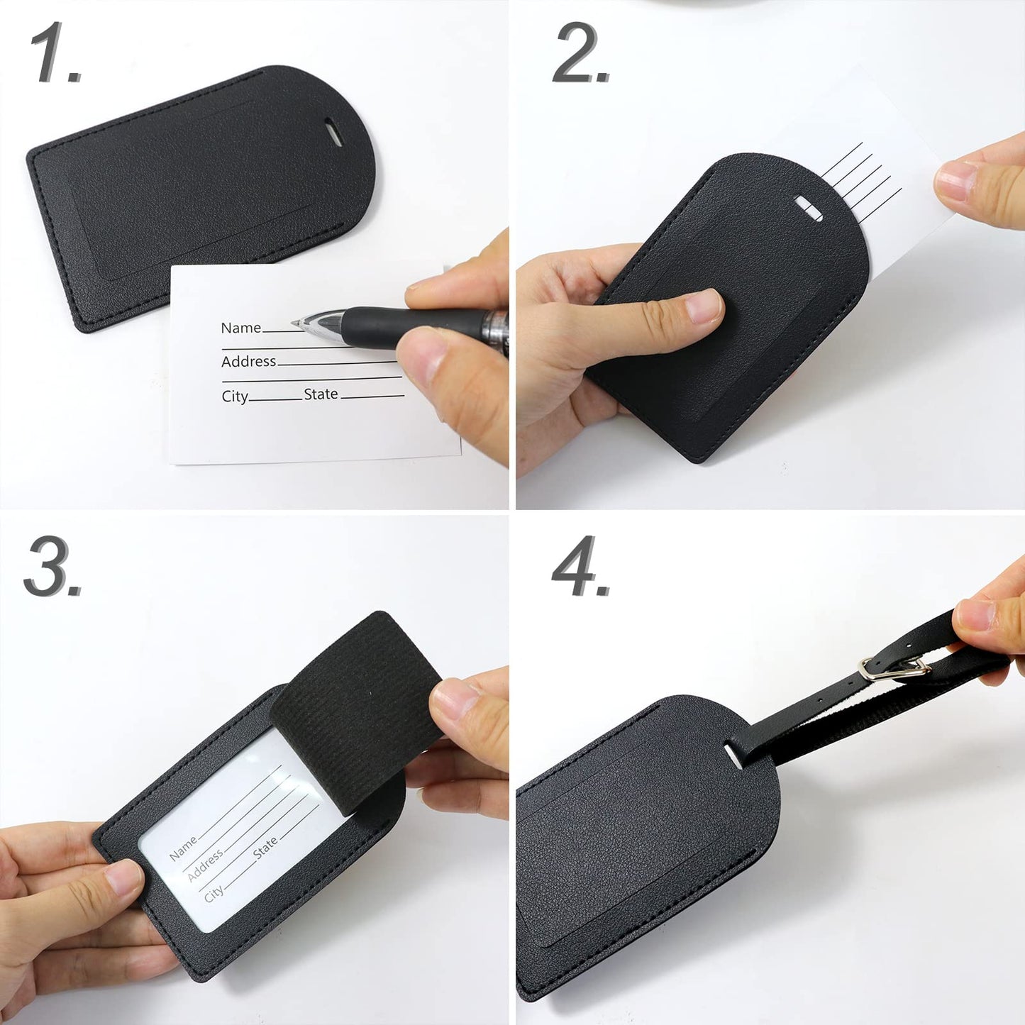 Redamancy Leather Luggage Tags – 2 Pack Travel Bag Labels (Black)