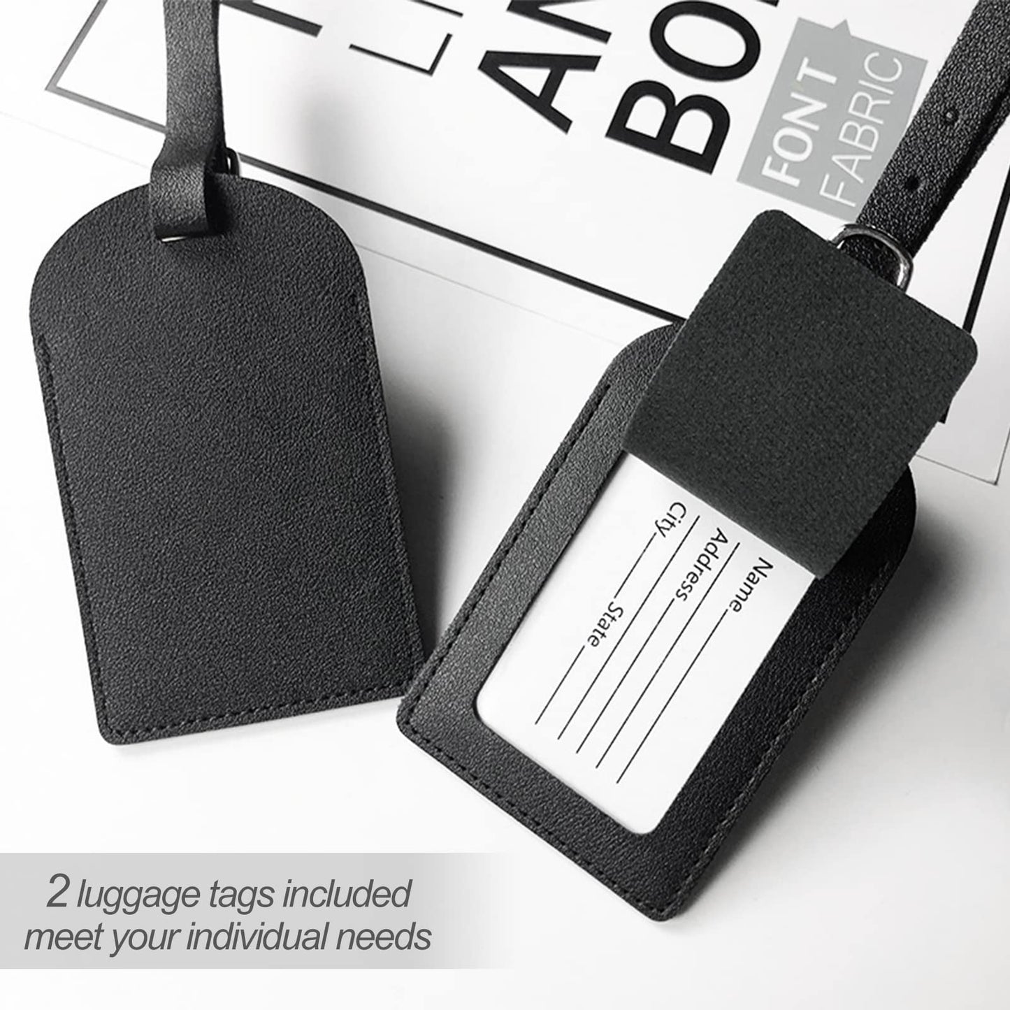Redamancy Leather Luggage Tags – 2 Pack Travel Bag Labels (Black)