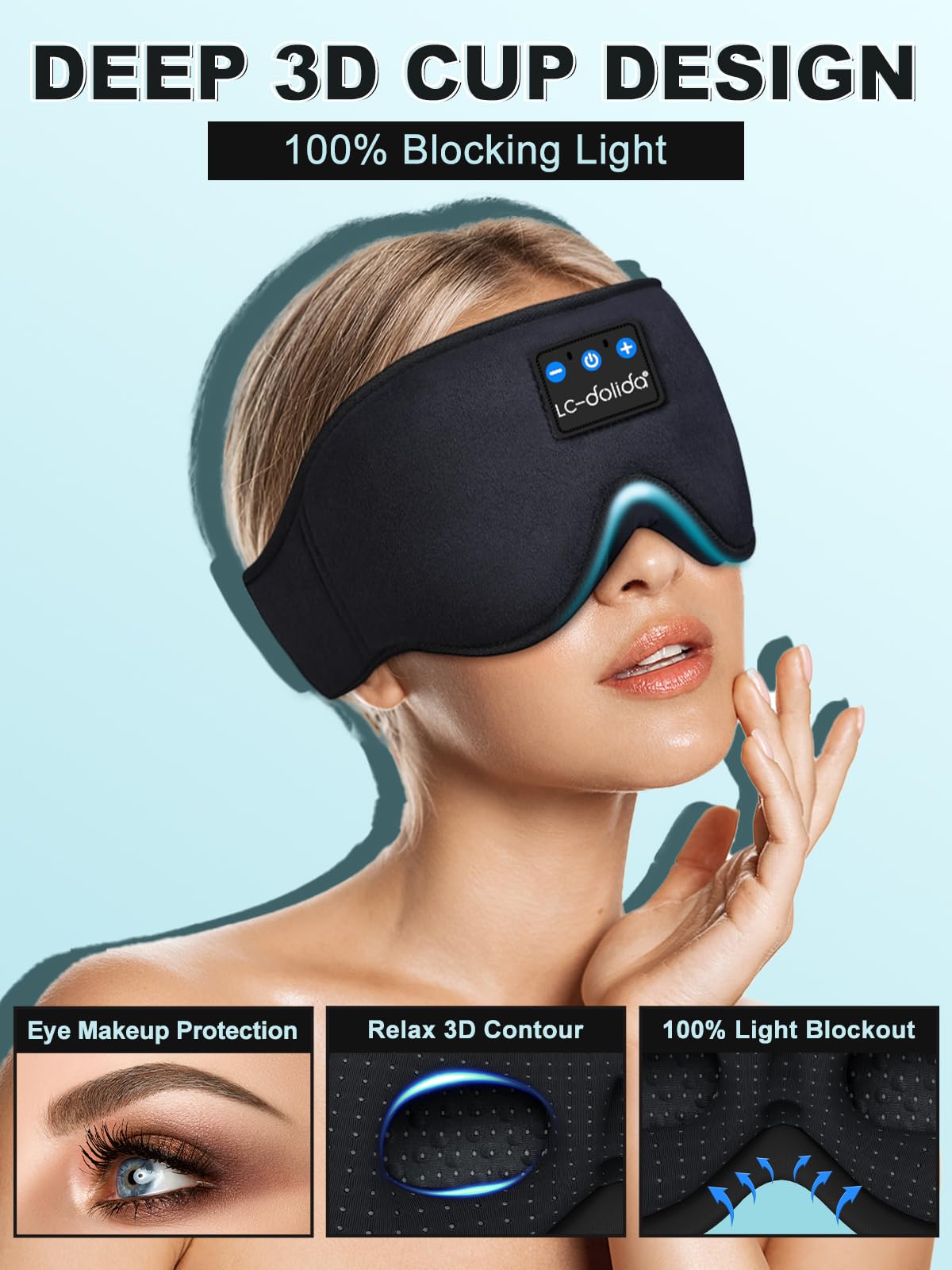 Bluetooth Sleep Mask Headphones 200% Blackout 3D Deep Eye Mask with Headphones BluetoothV5.4 Can Play 15Hrs Breathable Eye mask with Bluetooth Earphones for Travel,Nap Sleeping,Shift Work