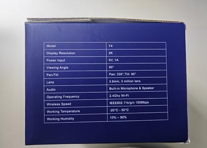 2K Outdoor WiFi Security Camera, 360° Pan-Tilt, Night Vision (Y4)