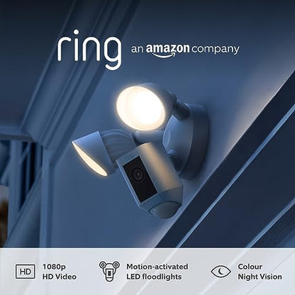 Ring Floodlight Cam Wired Plus – 1080p HD Outdoor Security Camera | White