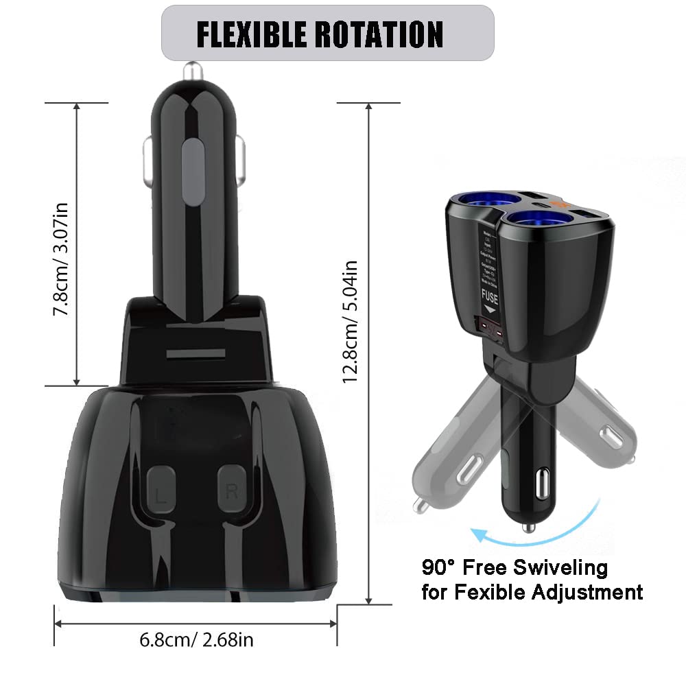 120W Car Charger Adapter | Dual USB 2.4A + Type-C | 12V/24V Power Outlet with Switch