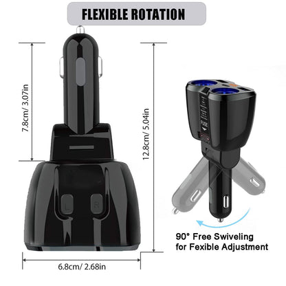 120W Car Charger Adapter | Dual USB 2.4A + Type-C | 12V/24V Power Outlet with Switch