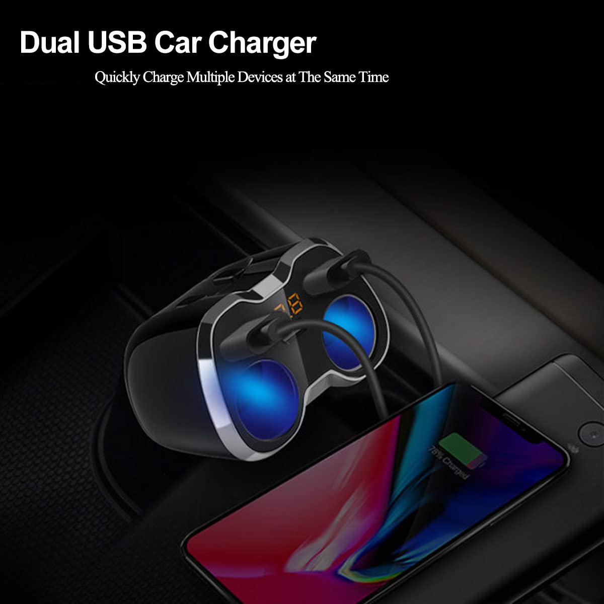 120W Car Charger Adapter | Dual USB 2.4A + Type-C | 12V/24V Power Outlet with Switch