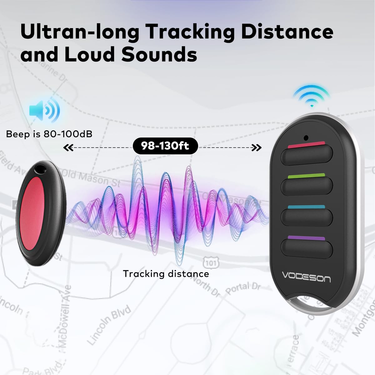 Vodeson Wireless Key Finder – 4 Receiver Locator for Keys, Wallet & Pets