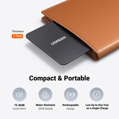 FineTrack Slim Wallet Tracker, 1.7mm Ultra-Slim, Rechargeable Battery, Smart Finder Compatible with Apple Find My (iOS only), IP68 Waterproof, Bluetooth Card for Wallet, Passports, Luggage