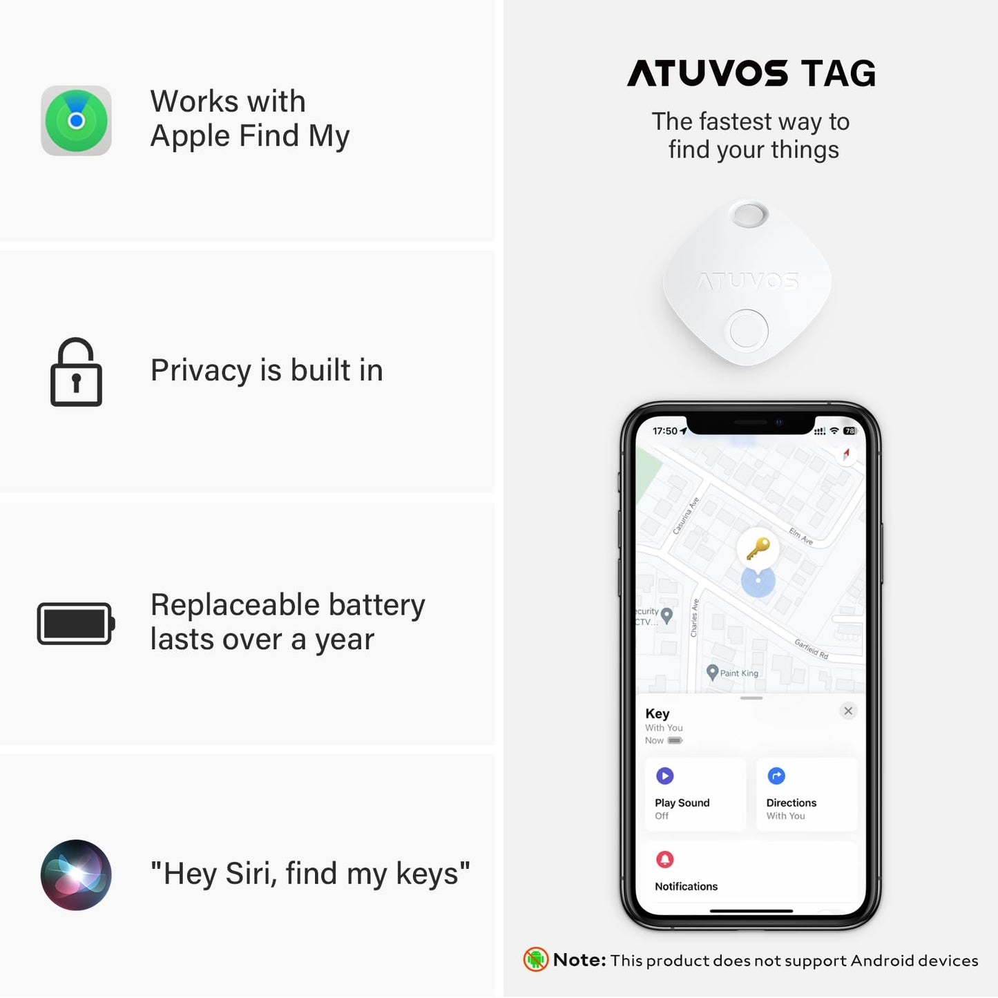 ATUVOS Smart Key Finder – Apple Find My, Waterproof, 1 Pack