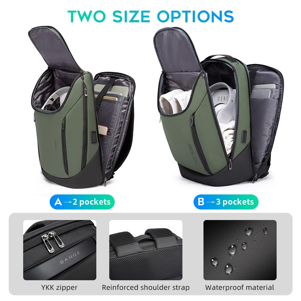 BANGE Business Laptop Backpack 15.6" USB Waterproof Green