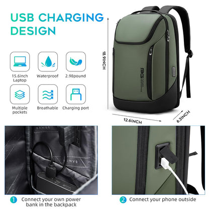 BANGE Business Laptop Backpack 15.6" USB Waterproof Green