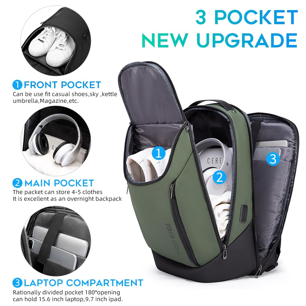 BANGE Business Laptop Backpack 15.6" USB Waterproof Green