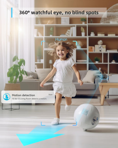 Pet Camera 2K, Indoor Camera, Dog Camera, 360° Home Security Camera, Night Vision, Motion Tracking, 2-Way Talk, Cloud&SD, APP Control, Works with Alexa
