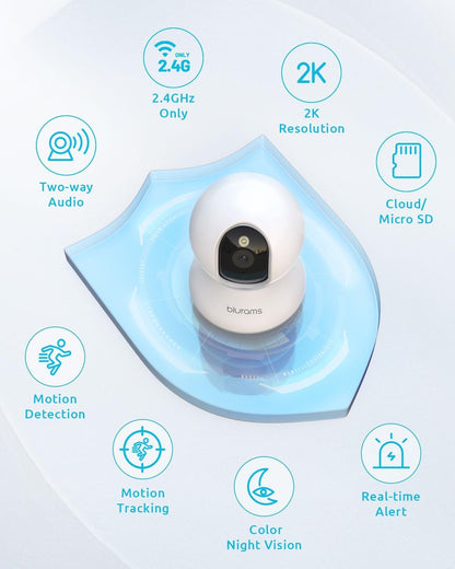 Pet Camera 2K, Indoor Cameras, Dog Camera, 360° Home Security Cameras, Color Night Vision, Motion Tracking, 2-Way Talk, Cloud&SD, APP Control, Works with Alexa