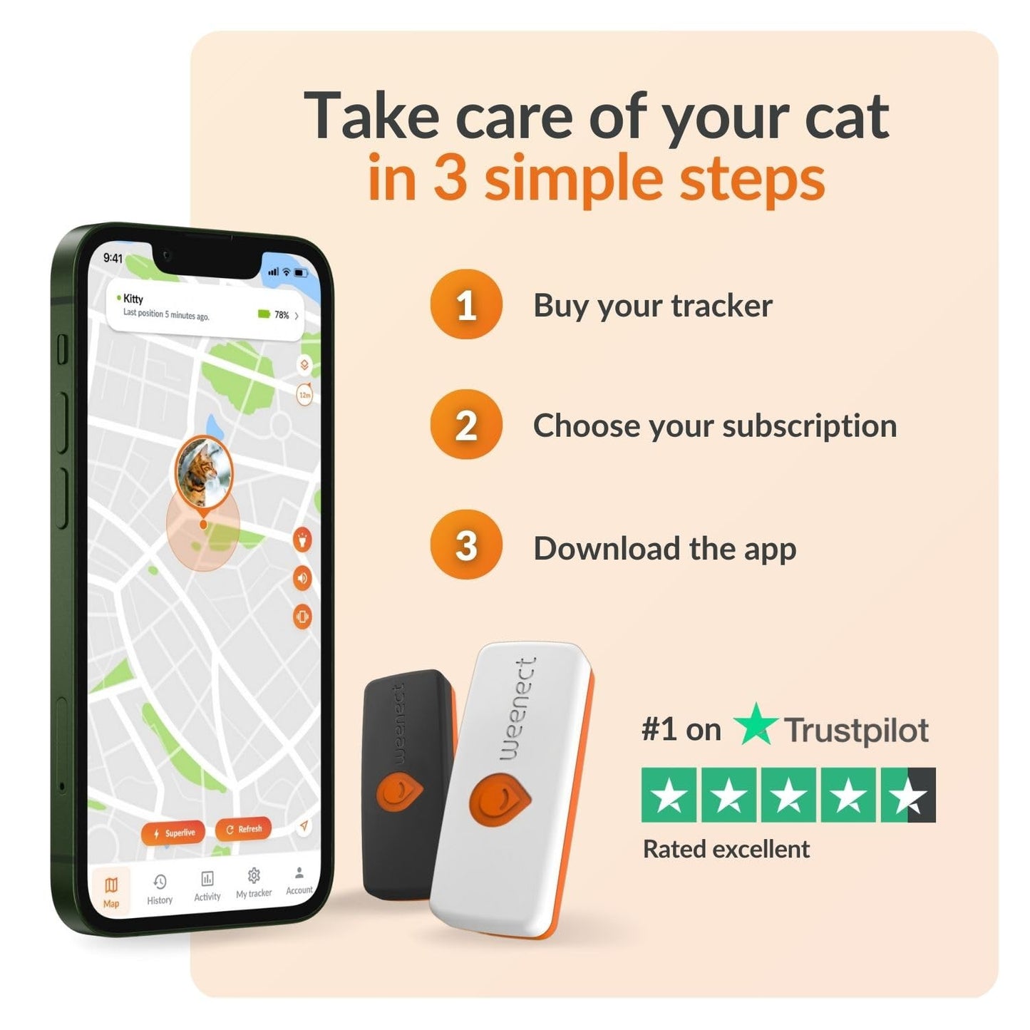 Weenect Cat XS – Mini Real-Time GPS Tracker with Collar