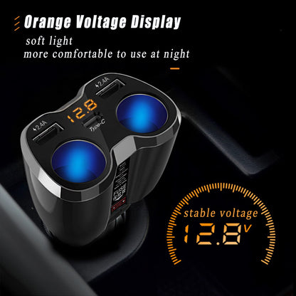 120W Car Charger Adapter | Dual USB 2.4A + Type-C | 12V/24V Power Outlet with Switch