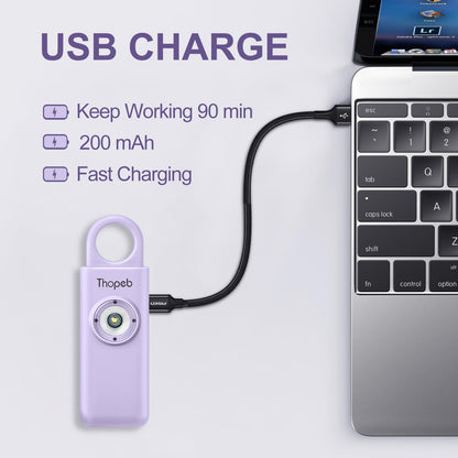 Self Defense Siren–Rechargeable–Personal Safety Alarm for Women–130dB Siren, Strobe SOS LED Light. Helps Elders & Kids Emergency Call (Orchid), Rechargeable-purple