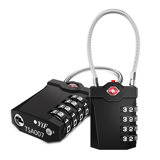 TSA Luggage Locks, 4-Digit Cable Padlock (2 Pack, Black)