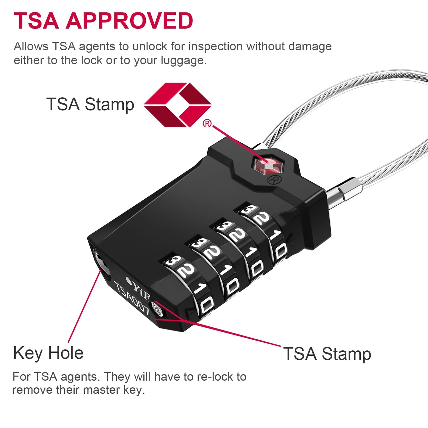 TSA Luggage Locks, 4-Digit Cable Padlock (2 Pack, Black)