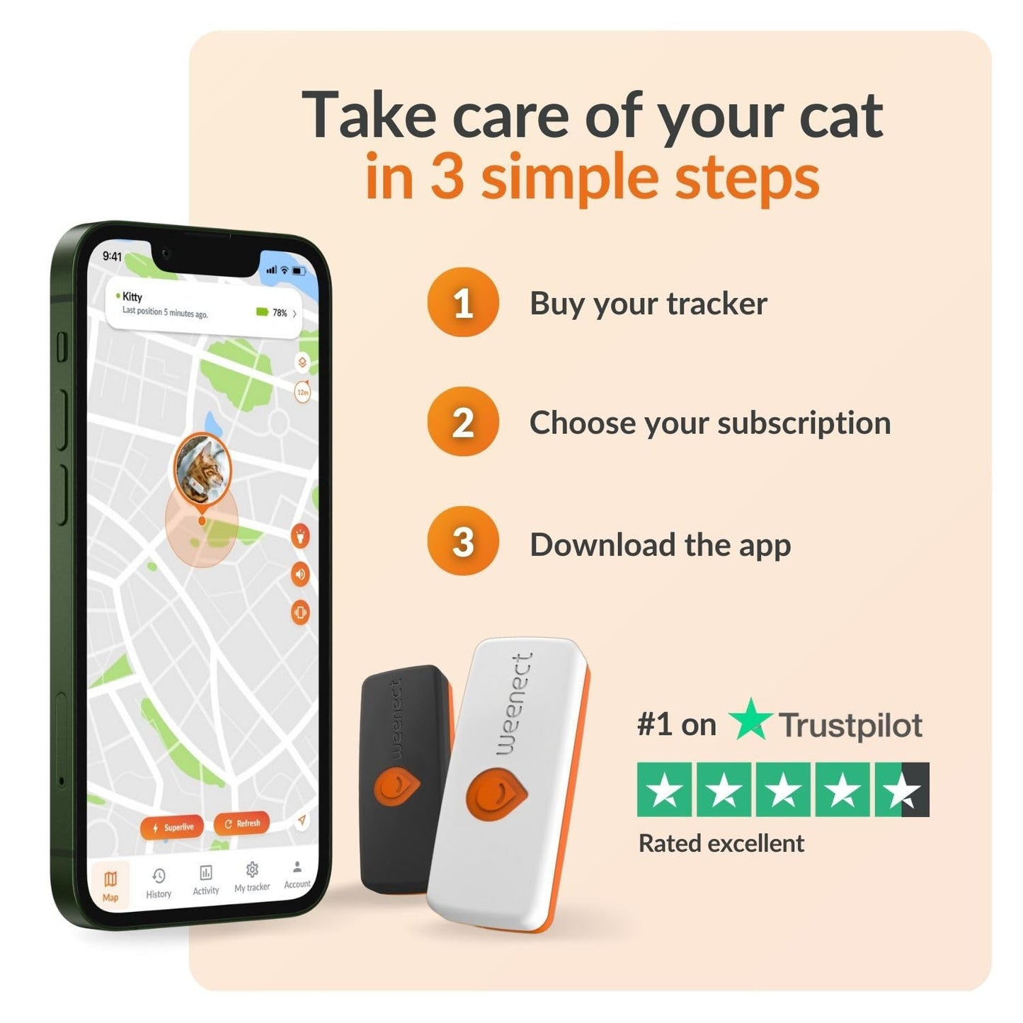 Weenect Cat XS – Mini GPS Tracker with Collar (Subscription Required)