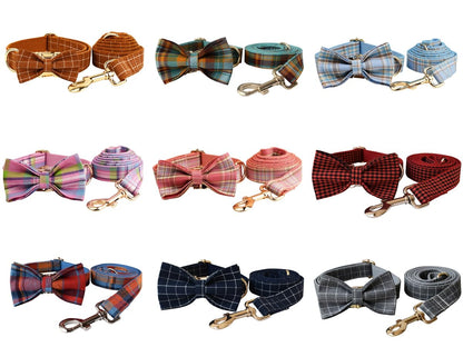 Personalised Plaid Dog Collar with Metal Buckle & Engraved Name