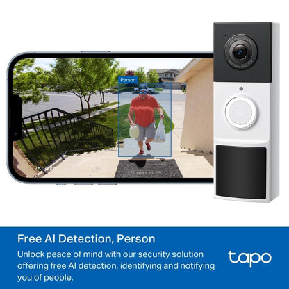 TD21 Wireless 2K Video Doorbell – 3MP, Chime, AI, IP65