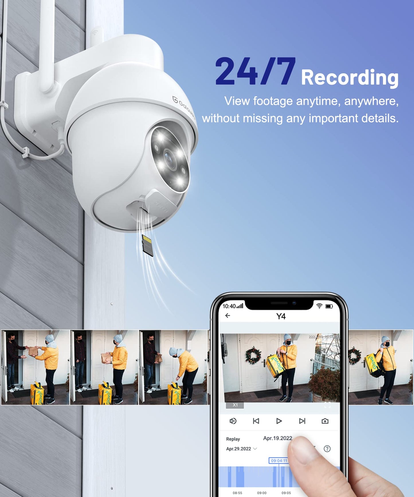 2K Outdoor WiFi Security Camera, 360° Pan-Tilt, Night Vision (Y4)