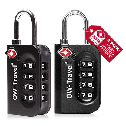 Travel TSA Approved Luggage Locks Suitcase Locks (2 Pack Black) 4 Digit Security Suitcase Padlock. Travel Bag Combination Luggage Padlocks for Suitcases. TSA Travel Lock for Bags and Cases