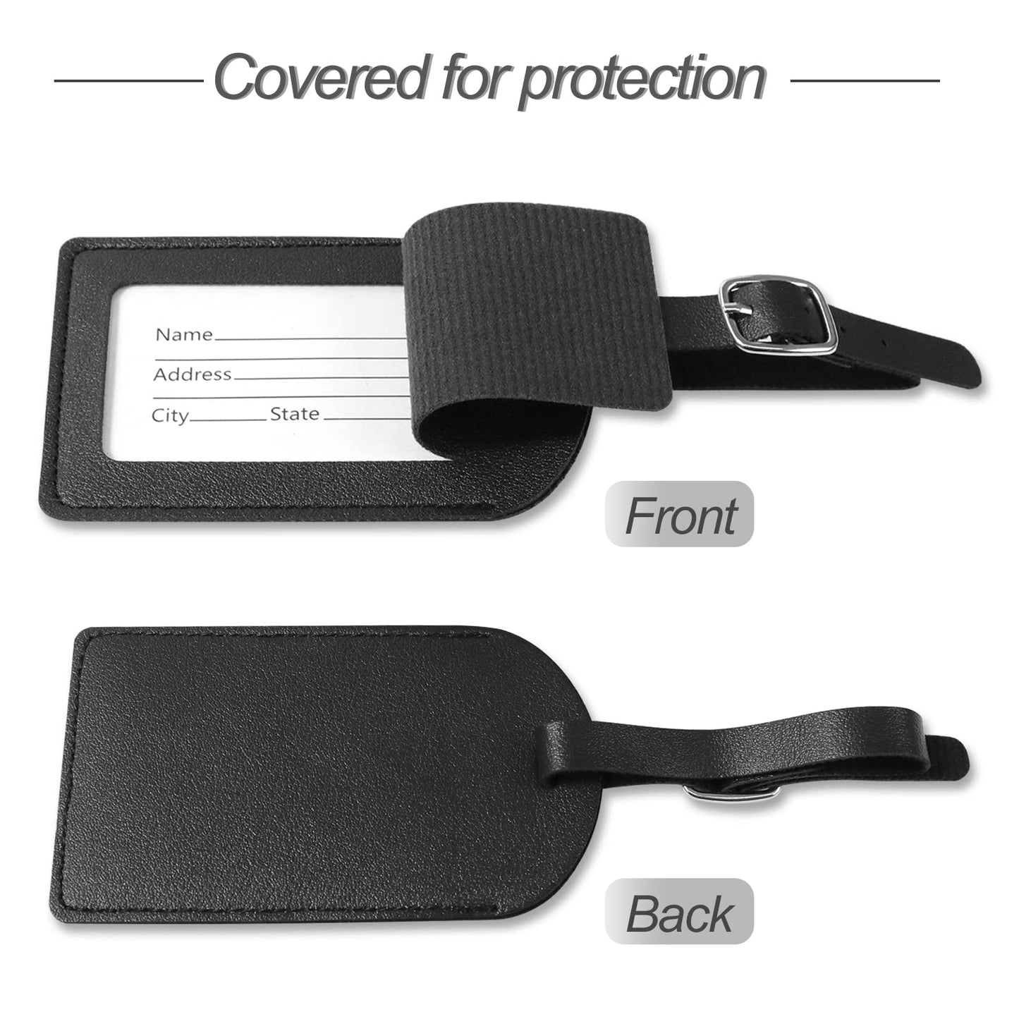 Redamancy Leather Luggage Tags – 2 Pack Travel Bag Labels (Black)