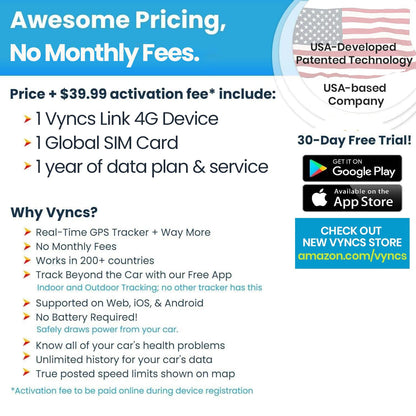 GPS Tracker for Vehicles, [No Monthly Fee], 4G LTE, Vehicle Location, Trip History, Driving Alerts, GeoFence, Fuel Economy, OBD Fault Codes, USA-Developed, Family or Fleets
