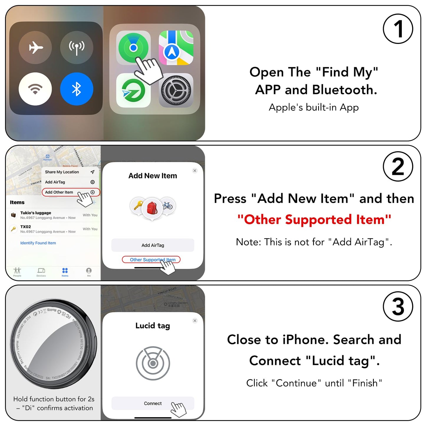 Tag Bluetooth Item Finder-4 Pack, Compatible with Apple Find My APP (iOS Only), 100dB Beep, Smart Tag Replaceable Battery, air tag and Locator for Keys/Luggage/Bags/Wallets etc., Black