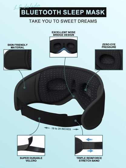 Bluetooth Sleep Mask Headphones 200% Blackout 3D Deep Eye Mask with Headphones BluetoothV5.4 Can Play 15Hrs Breathable Eye mask with Bluetooth Earphones for Travel,Nap Sleeping,Shift Work