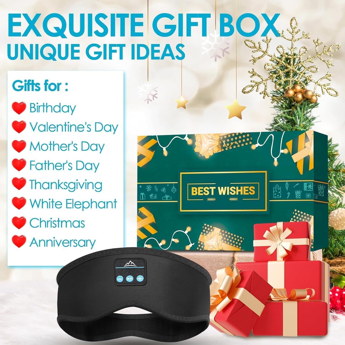 Sleep Headphones Gifts for Women Men: Snoozeband Sleep Headphones Headband Bluetooth Sleep Mask Headphones, Cool Mens Gadgets for Teenage Boys Mens Gifts for Christmas Stocking Fillers for Men Women