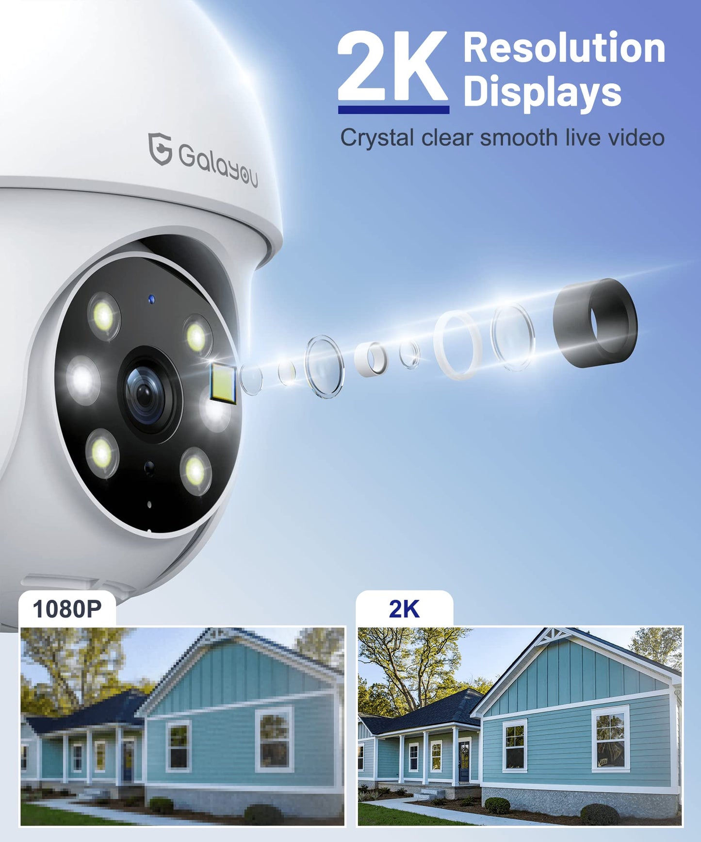 2K Outdoor WiFi Security Camera, 360° Pan-Tilt, Night Vision (Y4)