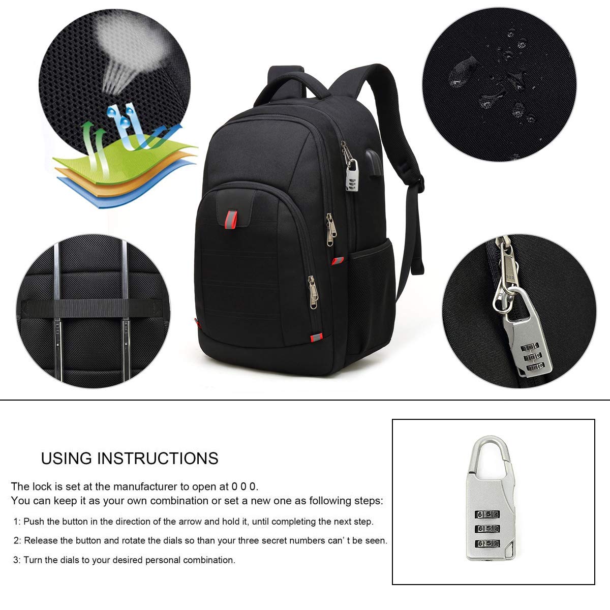 Laptop Backpack, Extra Large Anti-Theft Business Travel Laptop Backpack Bag with USB Charging Port, Fit 17 Inch Laptop, Black