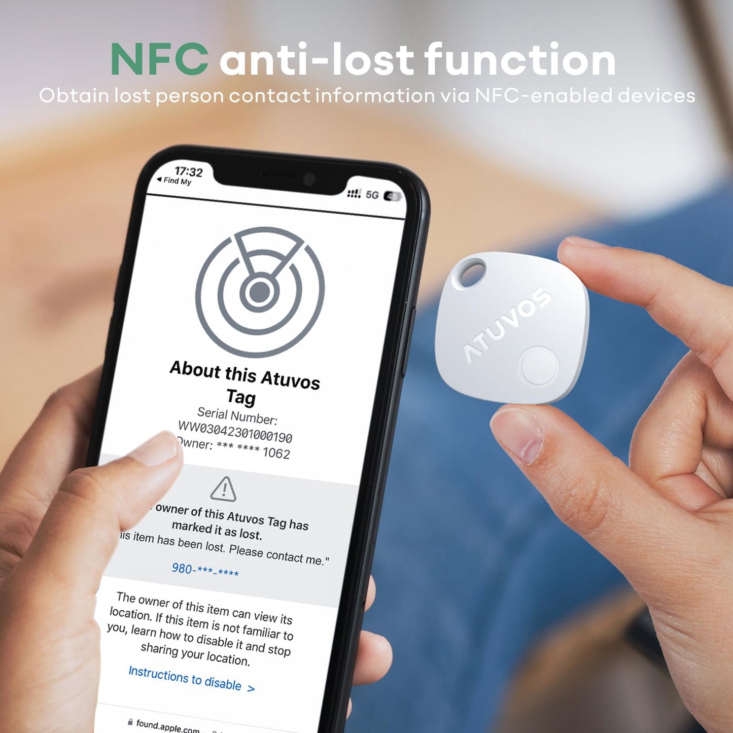 ATUVOS Smart Key Finder – Apple Find My, Waterproof, 1 Pack