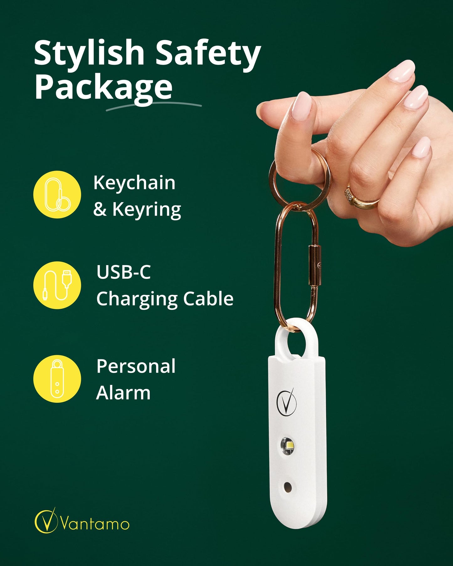 130dB Personal Alarm Keychain with LED Light for Women