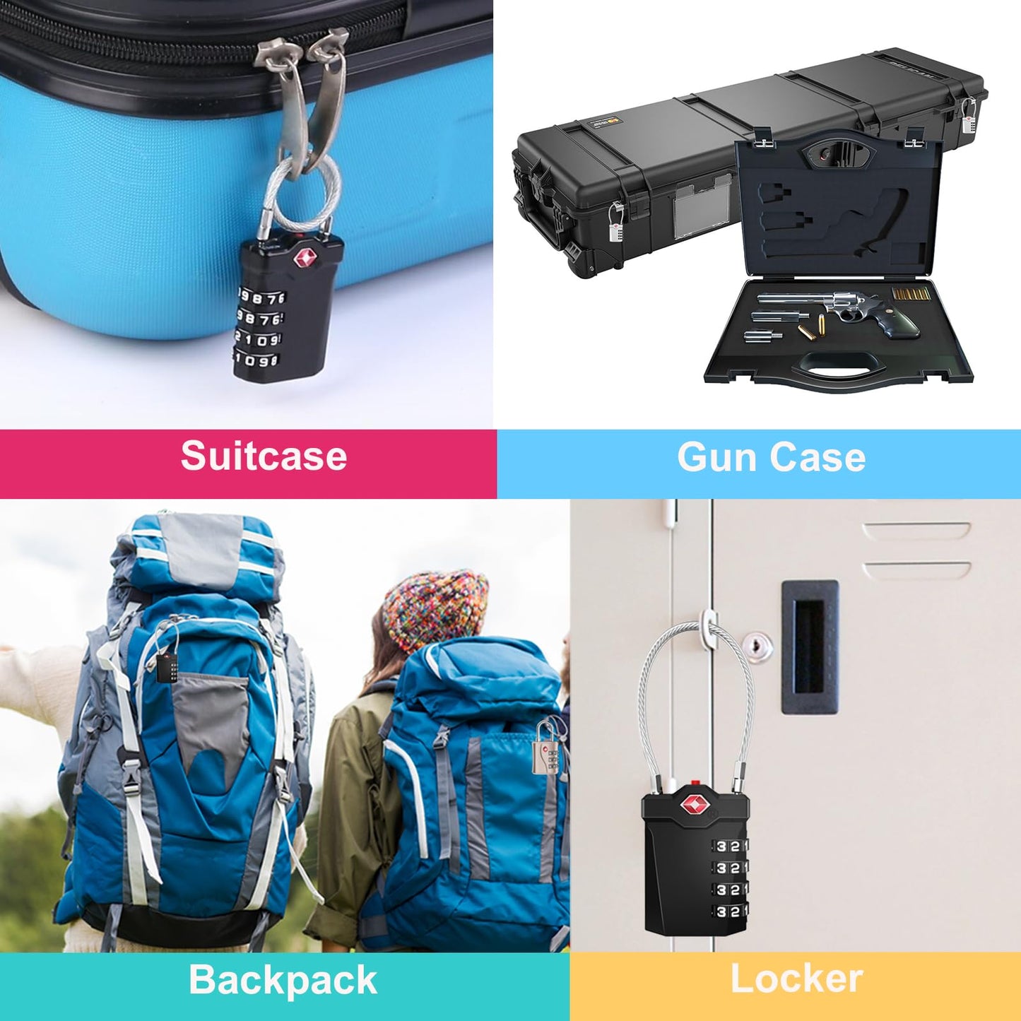 TSA Luggage Locks, 4-Digit Cable Padlock (2 Pack, Black)
