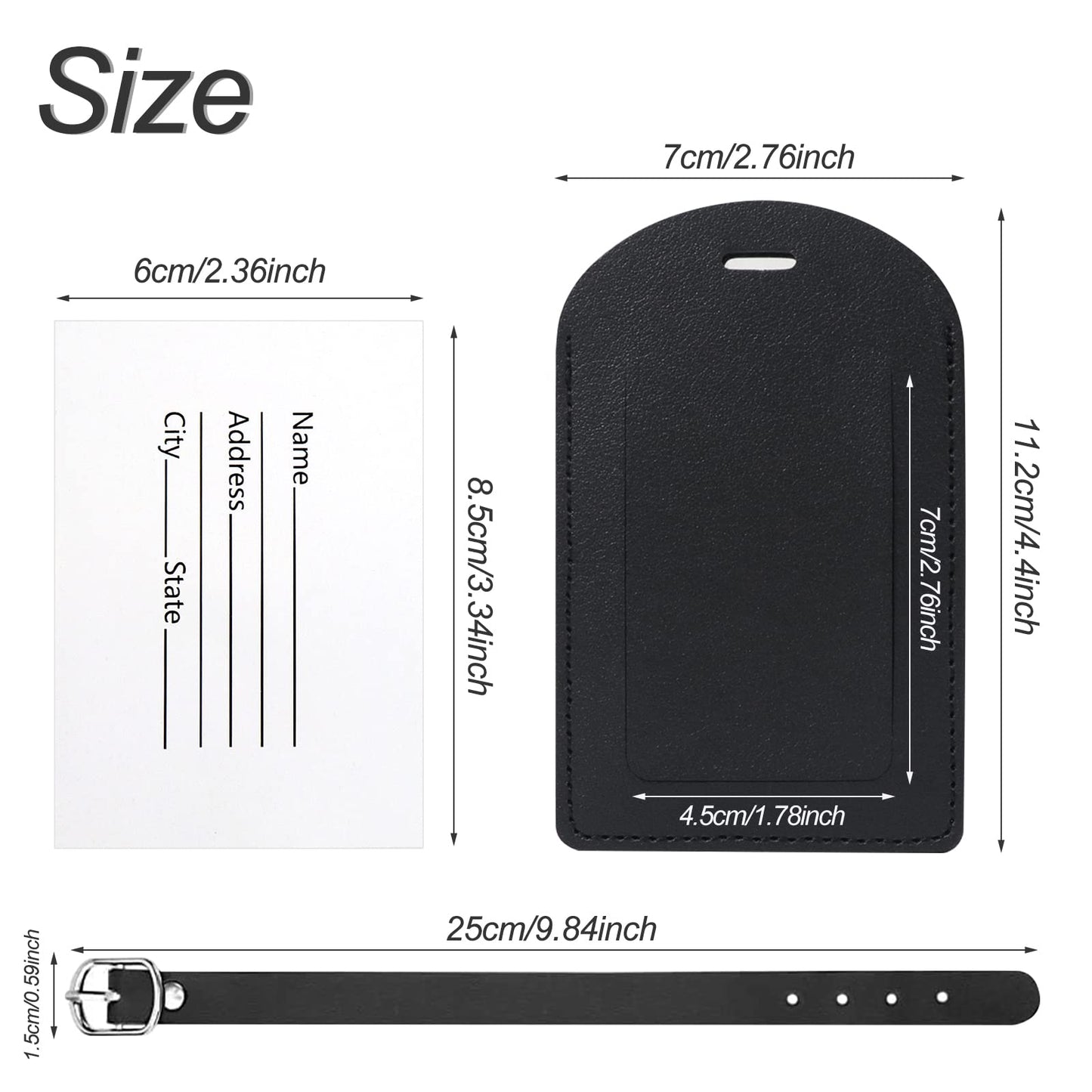 Redamancy Leather Luggage Tags – 2 Pack Travel Bag Labels (Black)