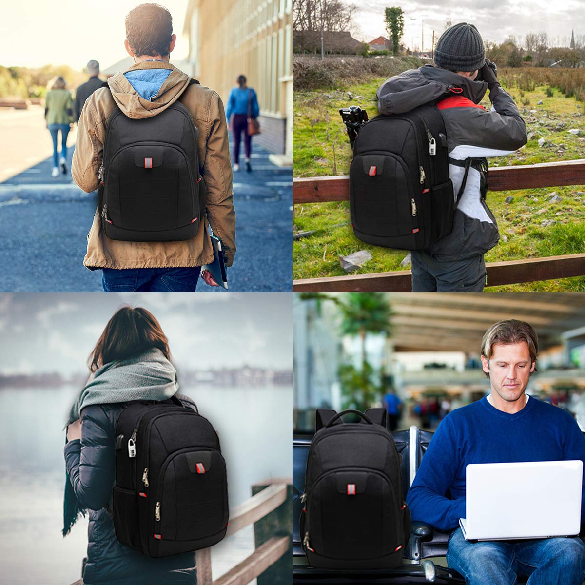Laptop Backpack, Extra Large Anti-Theft Business Travel Laptop Backpack Bag with USB Charging Port, Fit 17 Inch Laptop, Black