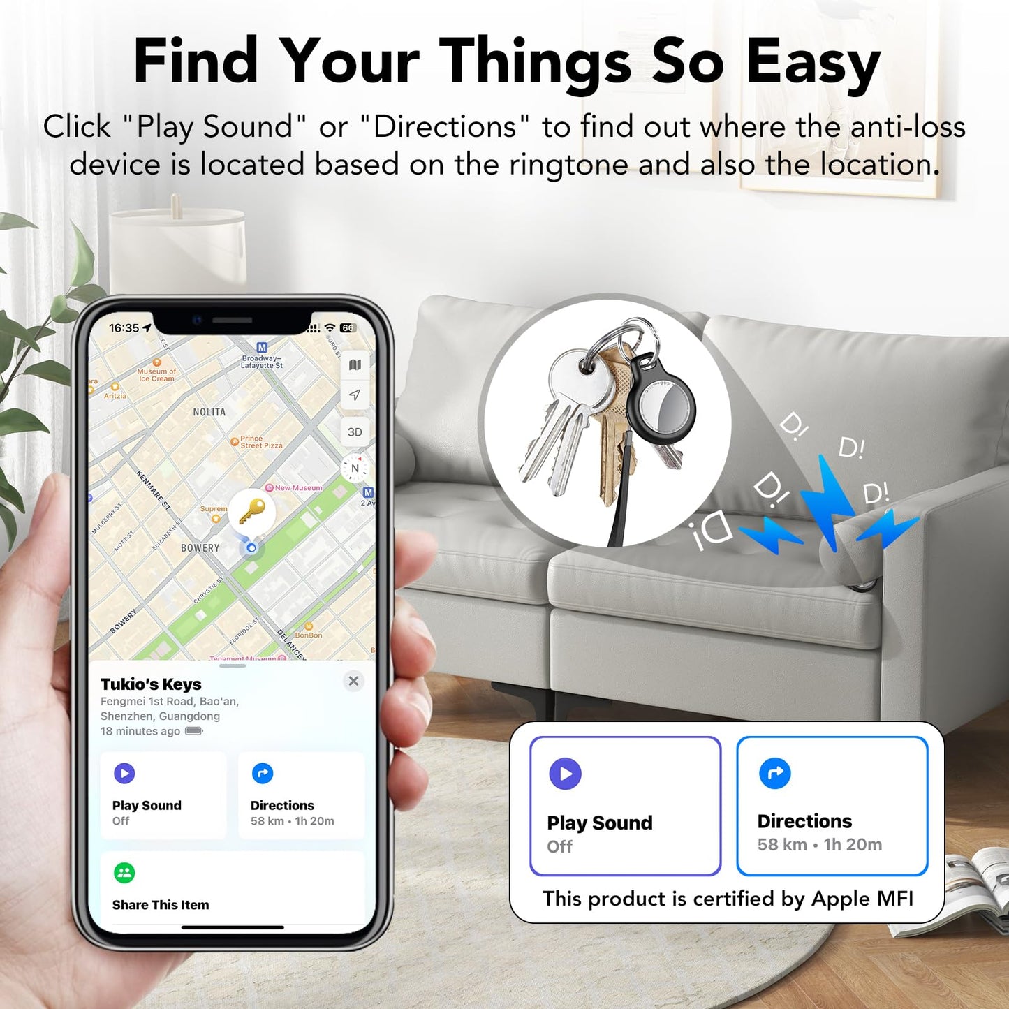 Tag Bluetooth Item Finder-4 Pack, Compatible with Apple Find My APP (iOS Only), 100dB Beep, Smart Tag Replaceable Battery, air tag and Locator for Keys/Luggage/Bags/Wallets etc., Black