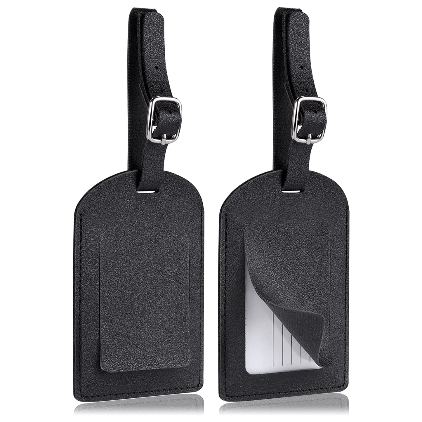 Redamancy Leather Luggage Tags – 2 Pack Travel Bag Labels (Black)