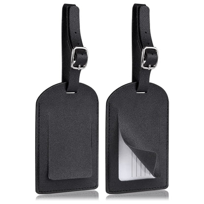 Redamancy Leather Luggage Tags – 2 Pack Travel Bag Labels (Black)