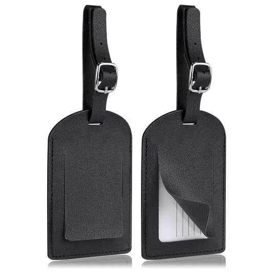 Redamancy Leather Luggage Tags – 2 Pack Travel Bag Labels (Black)